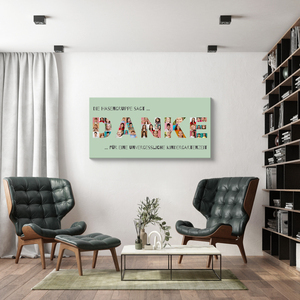 Buchstabencollage „Danke“ zum Abschied Lehrer/Lehrerin – Leinwand 50x100cm Buchstabencollage „Danke“ zum Abschied Lehrer/Lehrerin – Leinwand 50x100cm