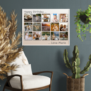 Raster-Collage hinter Acrylglas mit individuellem Gruß zum Geburtstag Raster-Collage hinter Acrylglas mit individuellem Gruß zum Geburtstag