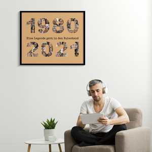 Geschenk zum Ruhestand - Personalisierte Fotocollage mit Jahreszahlen