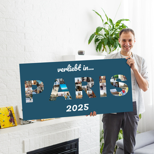 Buchstabencollage mit Ihren Urlaubsfotos auf Leinwand - 50x100cm