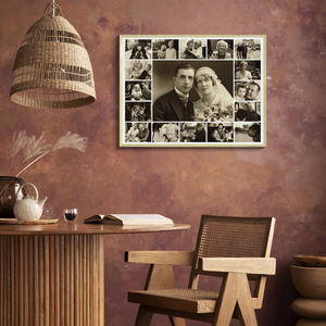Trauercollage mit großem Bild in der Mitte und Sepia-Effekt Trauercollage mit großem Bild in der Mitte und Sepia-Effekt