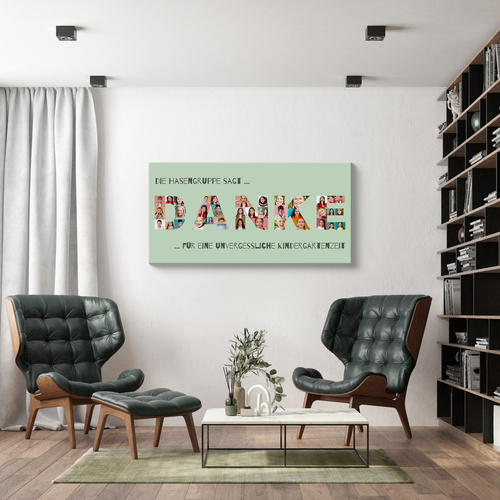 Buchstabencollage „Danke“ zum Abschied Lehrer/Lehrerin – Leinwand 50x100cm