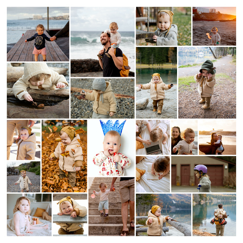 Fotocollage „Familie“ mit 22 Bildern – quadratisches Poster 50x50cm