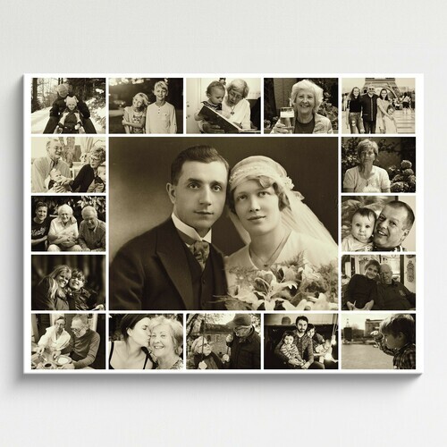 Familienbild als Fotocollage mit Sepia Effekt grosses Bild in Mitte